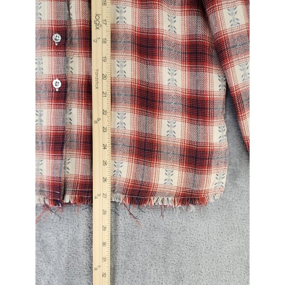 Idyll Wind Shirt Womens Large Red Cream Plaid Flannel Beaded Fringed Western Top - Picture 5 of 14